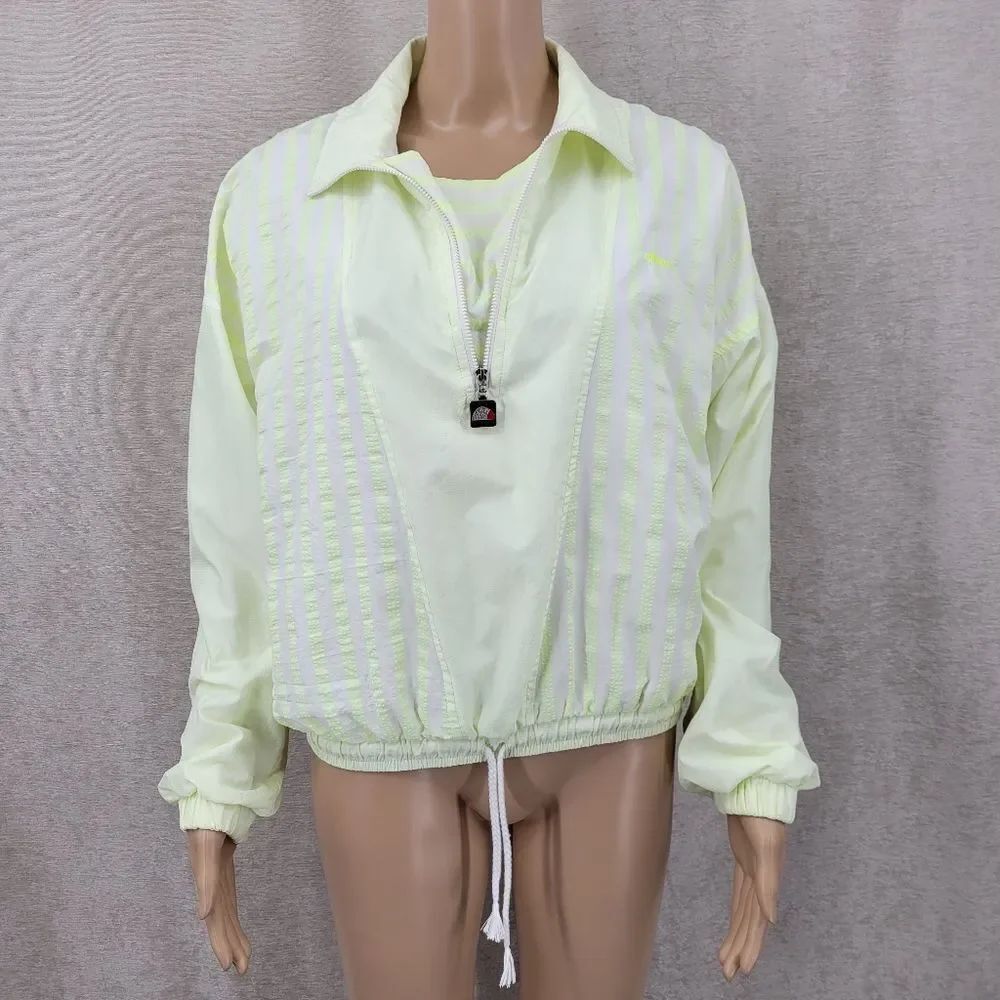 Ellesse Vintage Italian Track Jacket White Pale Neon Yellow Nylon Windbreaker